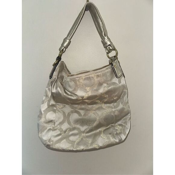 Coach Kristin 15016 Gold Khaki Metallic Op Art Leather Hobo Bag - Picture 6 of 9